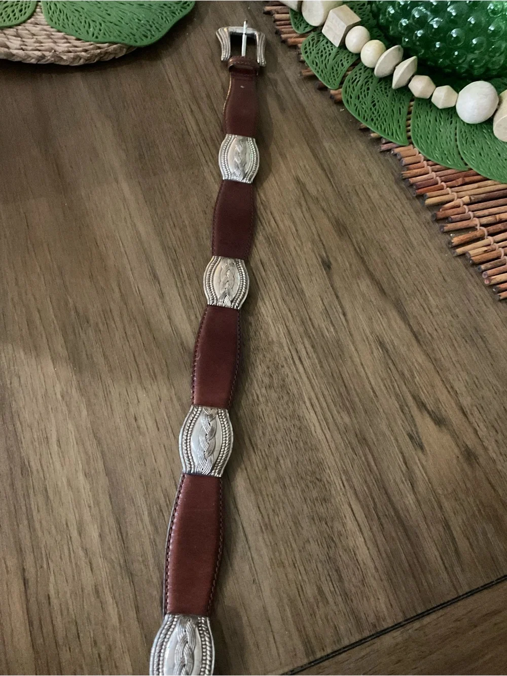 Fossil Brown Leather Belt with Silver Western Accents